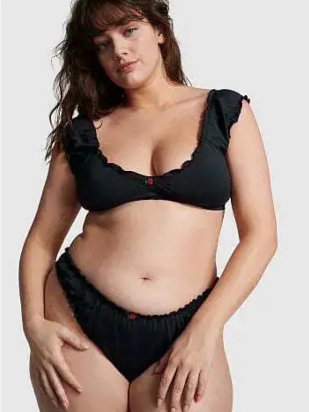 Frankie's Bikinis Black Ruffle-Trim Bralette Bikini Top